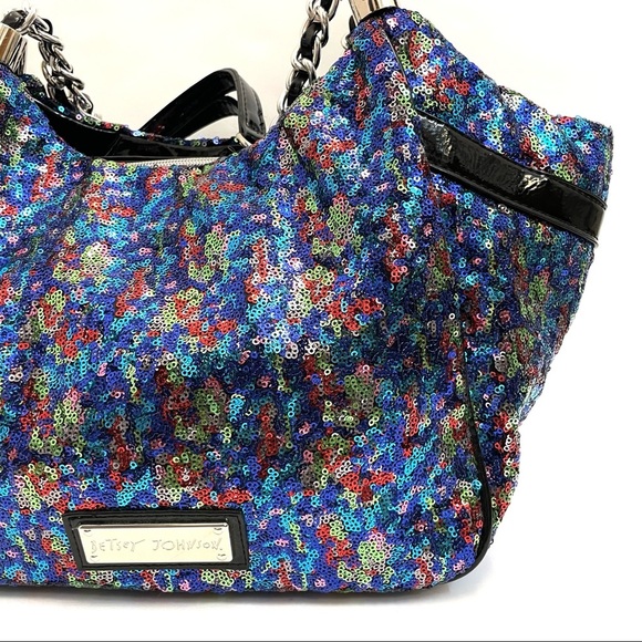 Betsey Johnson Sequin Large Shoulder Tote Slouchy Weekend Bag - Picture 4 of 17